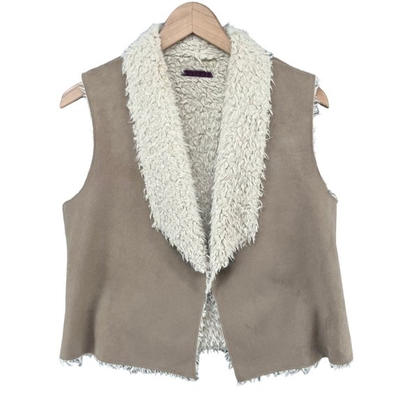 Velvet Faux Suede Open Vest Womens Brown Faux Fur Lined Size P One Size - Picture 1 of 11